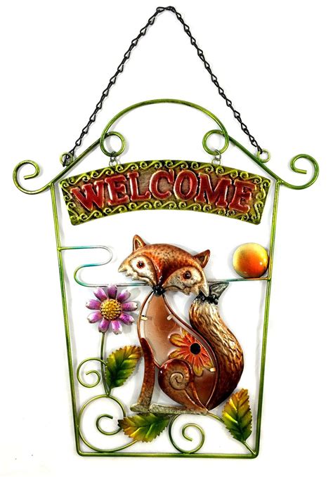 Bejeweled Display Fox w/Stained Glass Welcome Signs & Wall Art 22" H ...