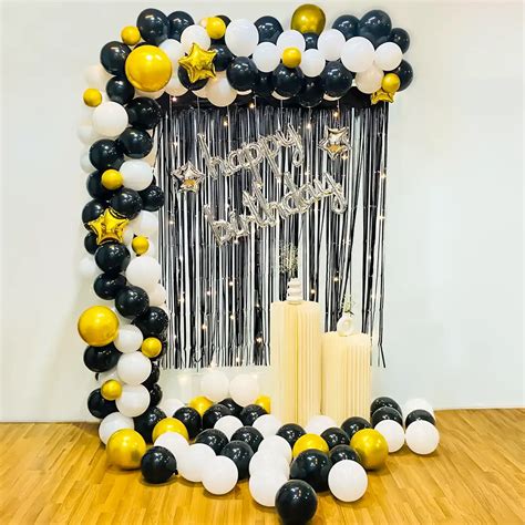Metallic Black Birthday Decoration | Balloon Decorations in Hyderabad | TogetherV