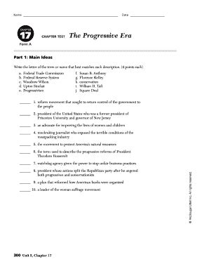 Progressive Era Chapter Test Form A - Blank Fillable Template | Fill ...