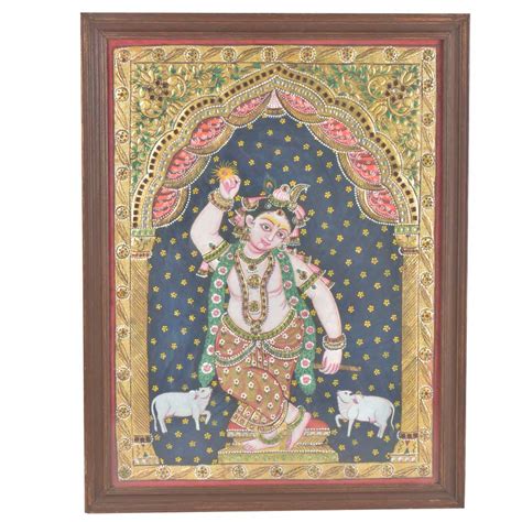 Lord Krishna Tanjore Painting with Frame