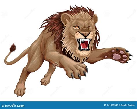 Angry lion is jumping stock vector. Illustration of wild - 141339540