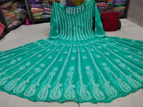 56 Kali Chikankari Anarkali Kurti Georgette Heavy – The Chikan Store