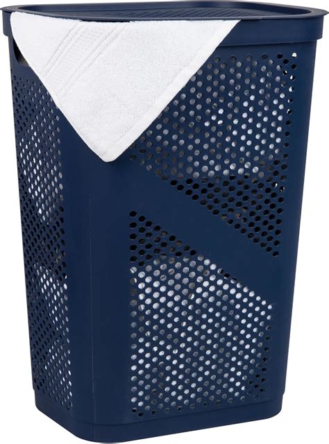 Mind Reader Large Hinged Lid Laundry Hamper, Navy