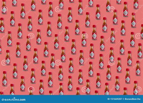 Creative Pattern Made of Mini Bottle of Tabasco Chili Pepper Sauce ...