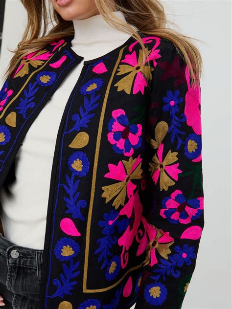 Buy Raffya Black Halen Quilted Embroidered Jacket from Next India