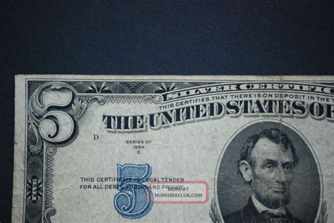 1934 D $5 Silver Certificate Blue Seal Small Note Estate Find