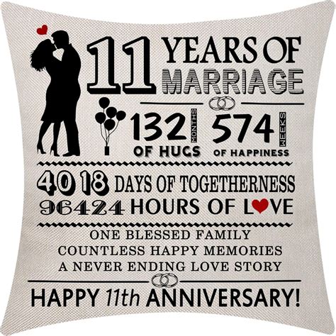 Aocaso 11th Wedding Anniversary Throw Pillow Cover 18x18 Inch 11 Years ...