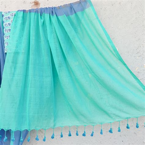PIKU-Sky Blue With Light Blue Mul Cotton Extra Soft Saree – Sanskruti