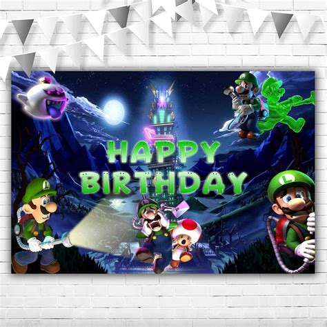 Buy Luigi's Mansion Birthday Party Supplies Banner 5x3ft Happy Birthday ...