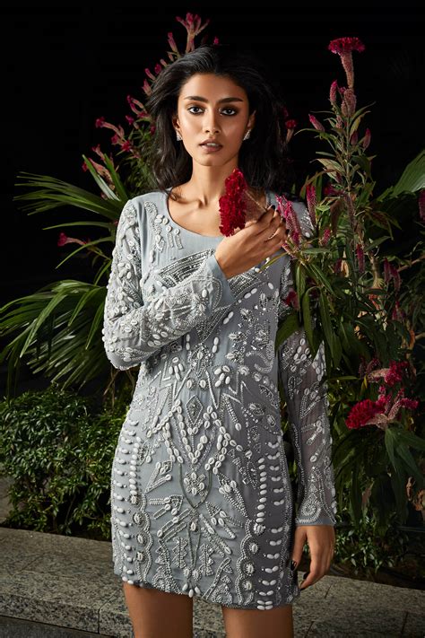 Sky Blue mini dress with sequin and shell detailing and cutout back ...