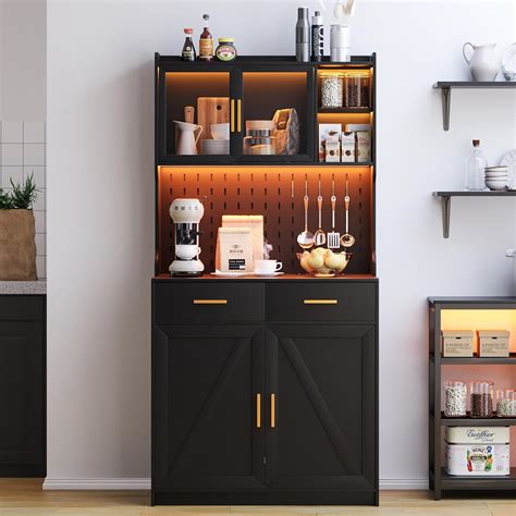 JDPAG LED Kitchen Pantry Cabinet with Outlets, Farmhouse India | Ubuy