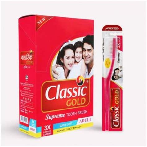 Classic Gold Supreme Super Soft Toothbrushes Pack Of 12 With New Anti ...