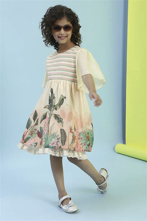 Buy Beige Printed Gathered Dress Online at Biba India