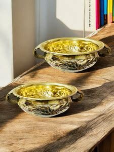 Grehshobha Brass Decorative Bowl Embossed Urli with Handles | Wedding ...
