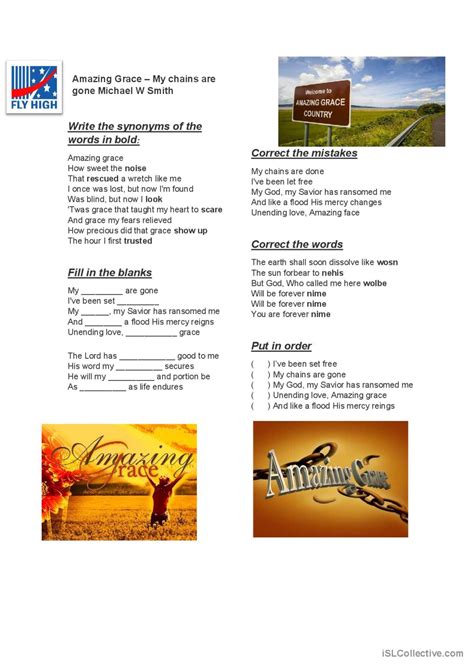 Amazing Grace - My chains are gone…: English ESL worksheets pdf & doc