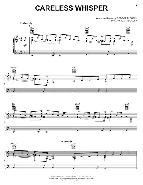 Careless Whisper sheet music by George Michael (Piano, Vocal & Guitar ...