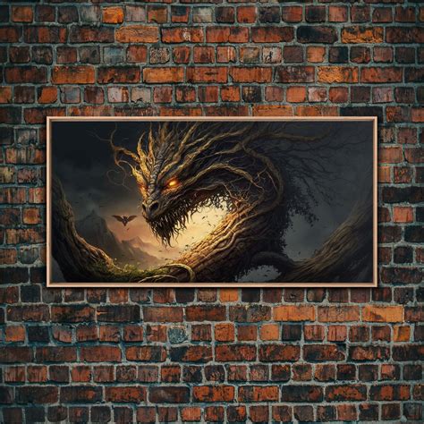 Forest Dragon Nidhogg, Norse Mythology, Framed Canvas Print, Fantasy D