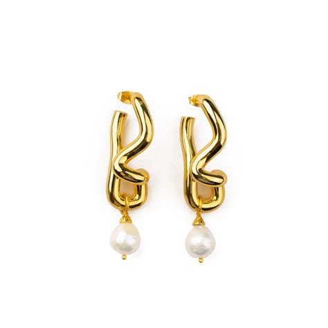 Freeform Pearl Drop Gold Hoops – she ela jewel