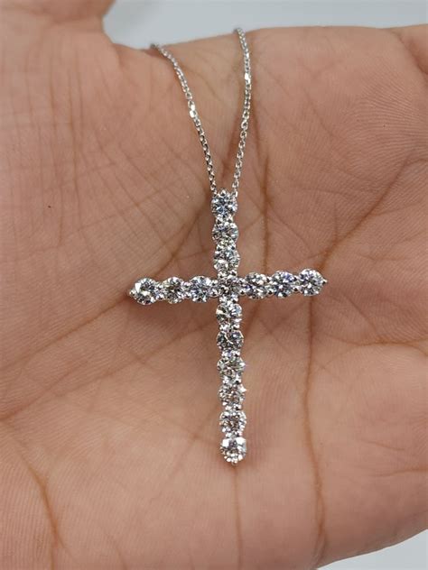 2 Ct Diamond Cross Necklace, 14K Gold Lab Grown Diamond Pendant, Unisex ...