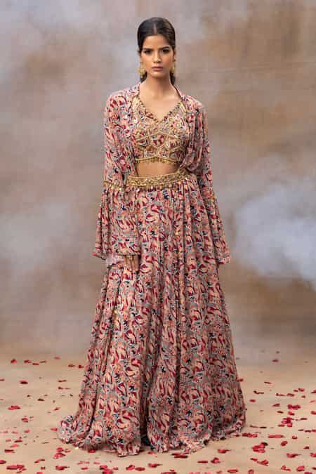 Buy Multi Color Crepe Sequins, Beads, Tassels V-neck Embroidered Blouse ...