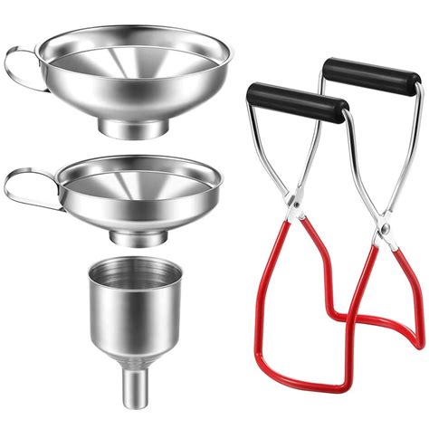 4Pcs Stainless Steel Canning Funnel Canning Jar Lifter with Grip Handle ...