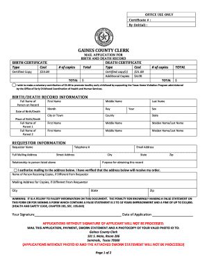 2015-2026 Form TX Mail Application for Birth and Death Record - Gaines ...