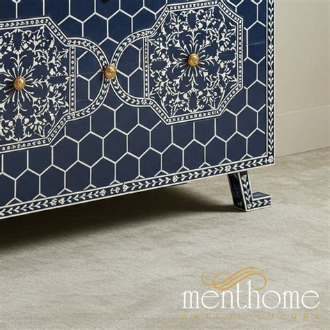 Navy Blue Bone Inlay Storage Cabinet | Luxury Handmade Console ...