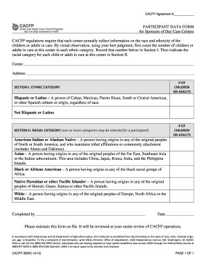 CACFP Participant Data Form - Blank Fillable Template | Fill Out, Print ...