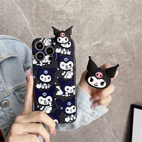 Cute Cartoon Back Protect Case Sanrio Kuromi Case with Holder Rope For ...