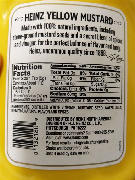Mustard Nutrition Facts Heinz at Rita Pablo blog