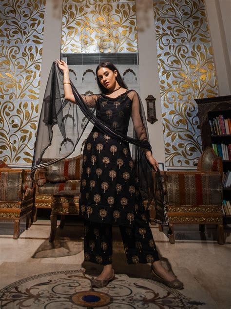 Divena Black shoulder strip Kurta Palazoo set with net Dupatta – divena ...