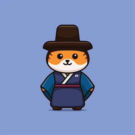 Cute national animal tiger wearing south korea national dress cartoon ...