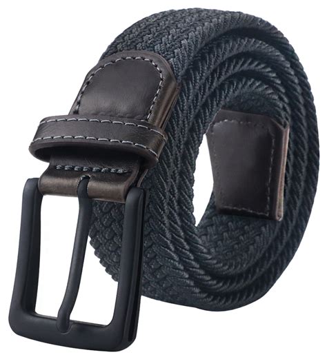 Elastic Braided Men's Belt with Black Buckle, Stretch Woven Without ...