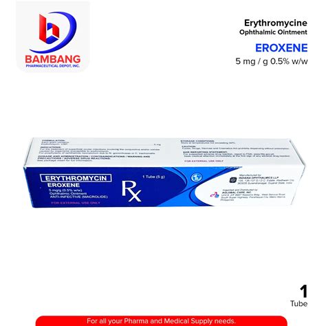 EROXENE Erythromycin 5mg/g (0.5% w/w) Ophthalmic Ointment 1 Tube 5g ...