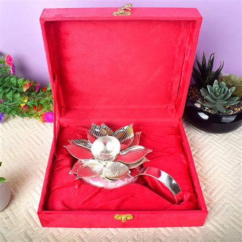 Buy online| Silver Lotus Handle Diya with Resin Base | Satvikstore.in ...