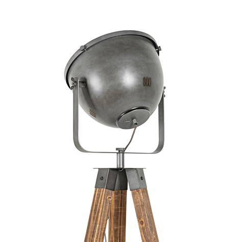Industrial Tripod Floor Lamp Steel with Wood Tiltable - Emado