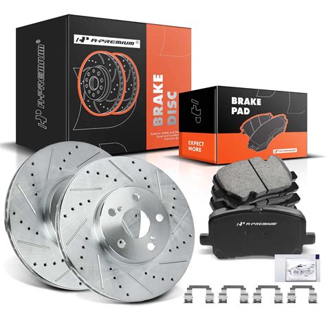 A-Premium 10.83 inch(275mm) Front Drilled and Slotted Disc Brake Rotors + Ceramic Pads Kit ...