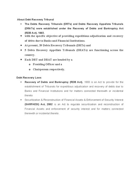 Depth recovery tribunal - About Debt Recovery Tribunal The Debts ...