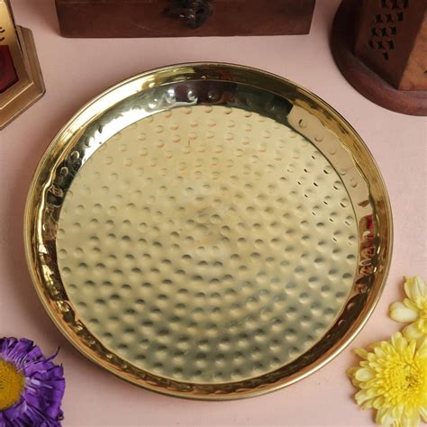 Pooja Thali Brass | 8 Inch | Pital Plate | | Hammered Design | for Poo ...