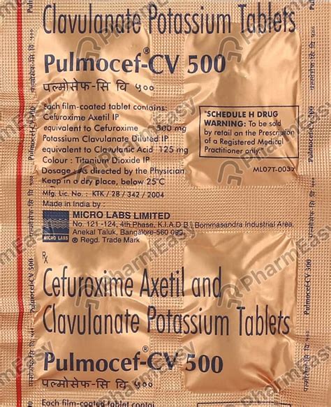 Pulmocef Cv 500mg Strip Of 4 Tablets: Uses, Side Effects, Price ...