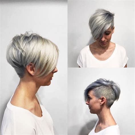 Textured Platinum Undercut Pixie with Long Side Swept Bangs and ...