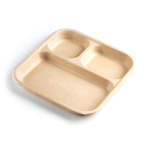 CHUK [Eco-Friendly Bagasse 3 CP Meal Plate, Brown, Leak-Resistant ...