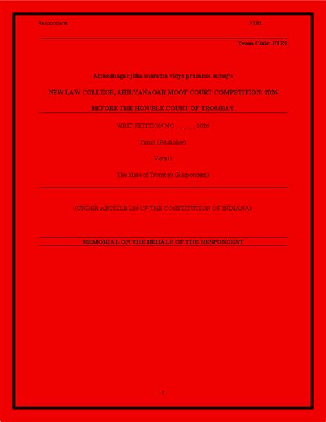 Memorial for Respondent P1R1 in Writ Petition No. _ _ _ _2026 - Moot ...