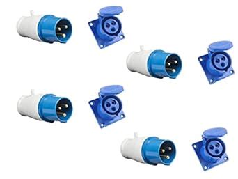 16A/3Pin Industrial Plug & Panel Socket Set 220-250V Single Phase by ...