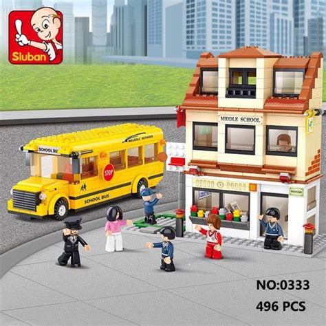 Buy Building Blocks Sluban School Bus City School Bus Station Model ...