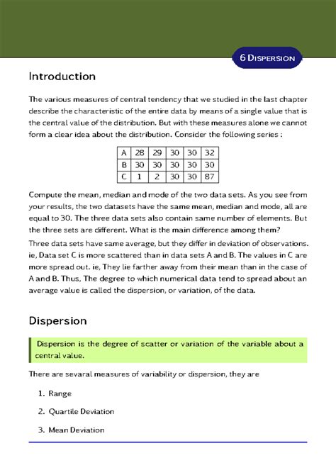 Measures of Dispersion - 159 6 Dispersion Introduction The various ...