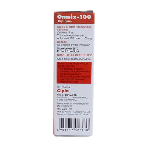 Omnix 100 mg Dry Syrup | Uses, Side Effects, Price | Apollo Pharmacy