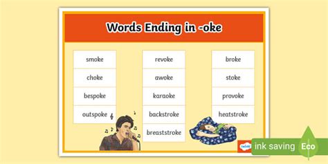 Words Ending in -oke Word Mat