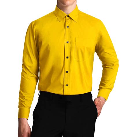 Men's Yellow Dress Shirts Long Sleeve Button Down Shirt Casual Formal ...