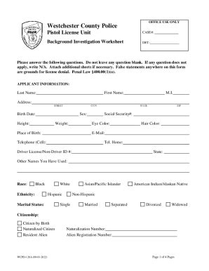 Fillable Online Westchester County Police Pistol License Background ...